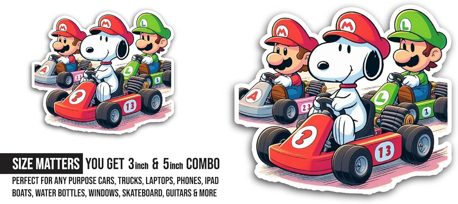 2 (Pieces) 3" and 5" Cartoon Characters Driving Car Sticker, Waterproof Vinyl Decals for Many Purpose Like Cars, Trucks, Laptops, Phones, Windows and More