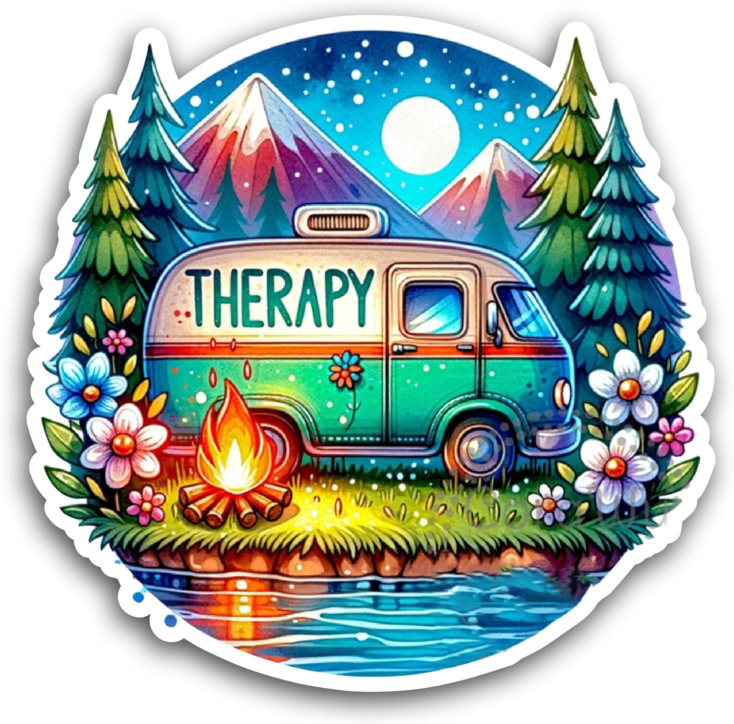 2 (Pieces) 3" and 5" Colorful Camping Van Sticker, Waterproof Vinyl Decals for Many Purpose Like Cars, Trucks, Laptops, Phones, Windows and More
