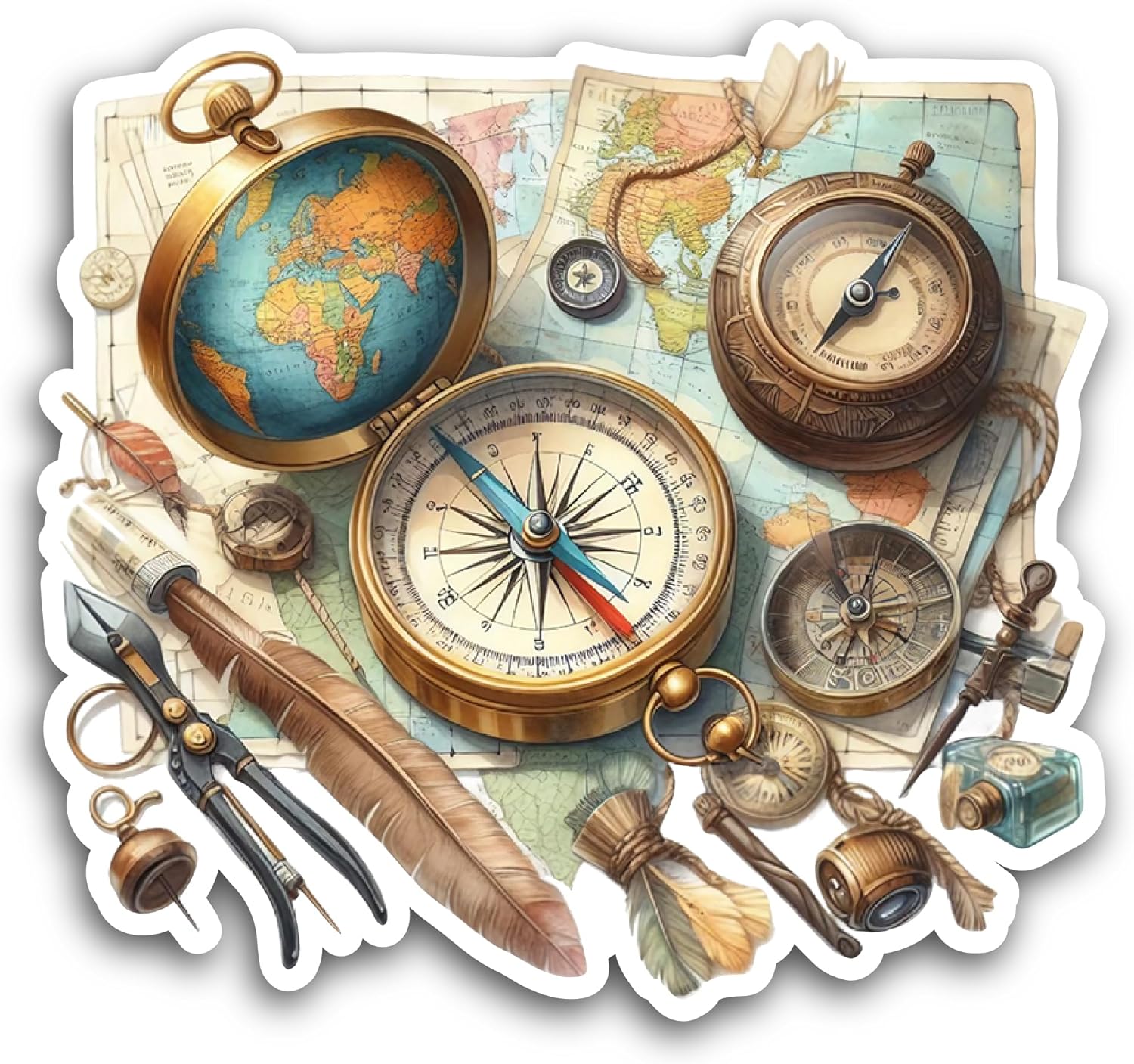 2 (Pieces) 3" and 5" Map with Compass Sticker, Waterproof Vinyl Decals for Many Purpose Like Cars, Trucks, Laptops, Phones, Windows and More
