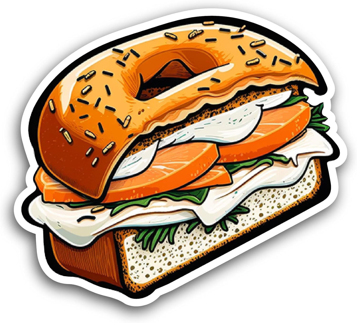 2 (Pieces) 3" and 5" Bagel with Red Fish Sticker, Waterproof Vinyl Decals for Many Purpose Like Cars, Trucks, Laptops, Phones, Windows and More
