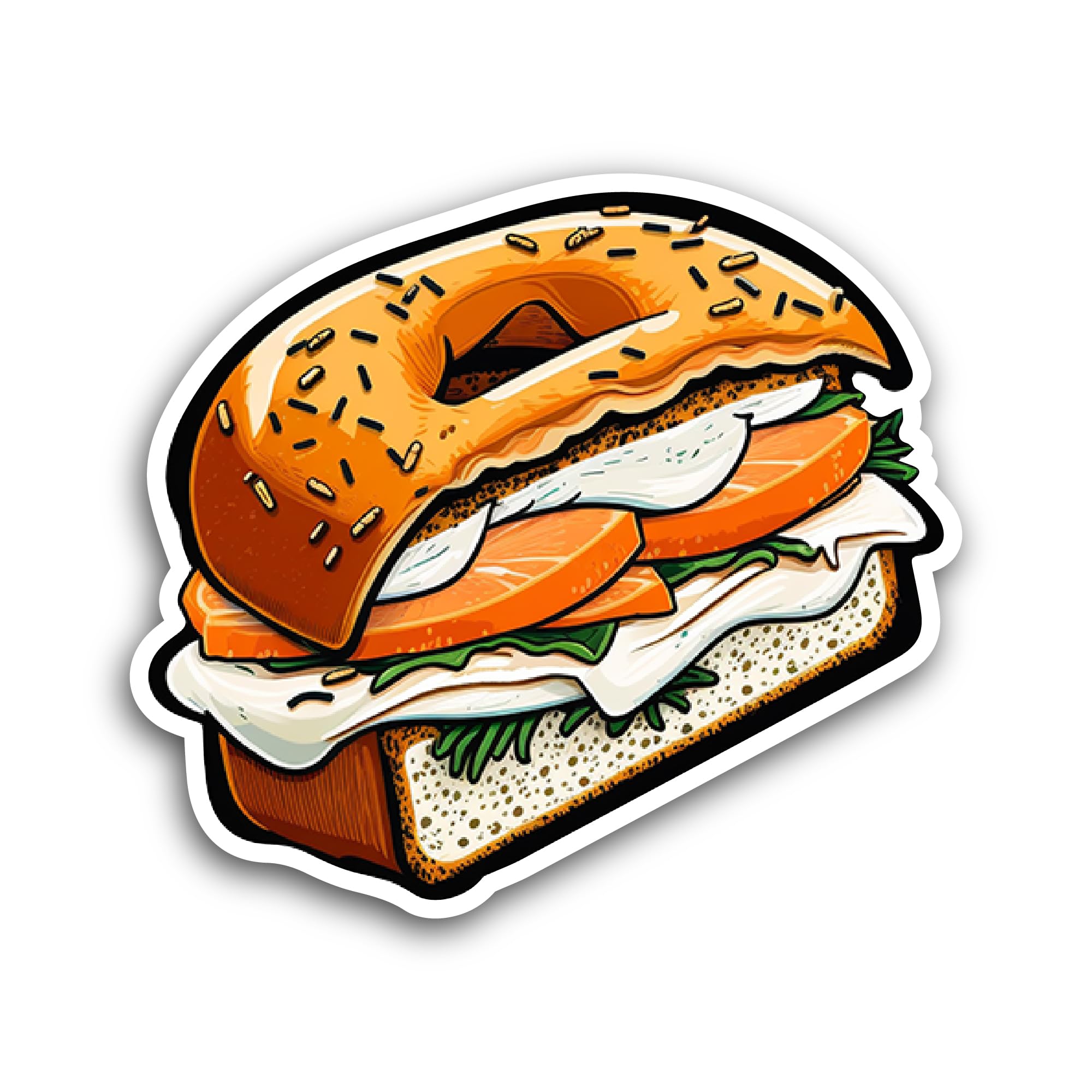 2 (Pieces) 3" and 5" Bagel with Red Fish Sticker, Waterproof Vinyl Decals for Many Purpose Like Cars