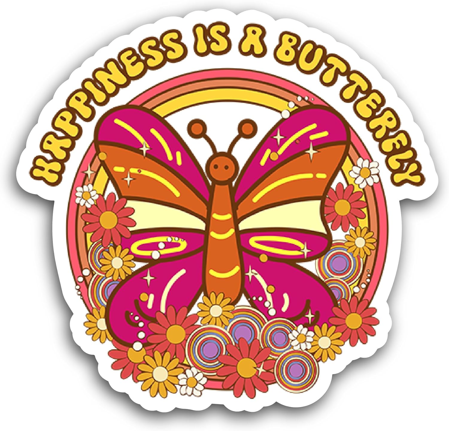 2 (Pieces) 3" and 5" Happiness is A Butterfly Sticker, Waterproof Vinyl Decals for Many Purpose Like Cars, Trucks, Laptops, Phones, Windows and More