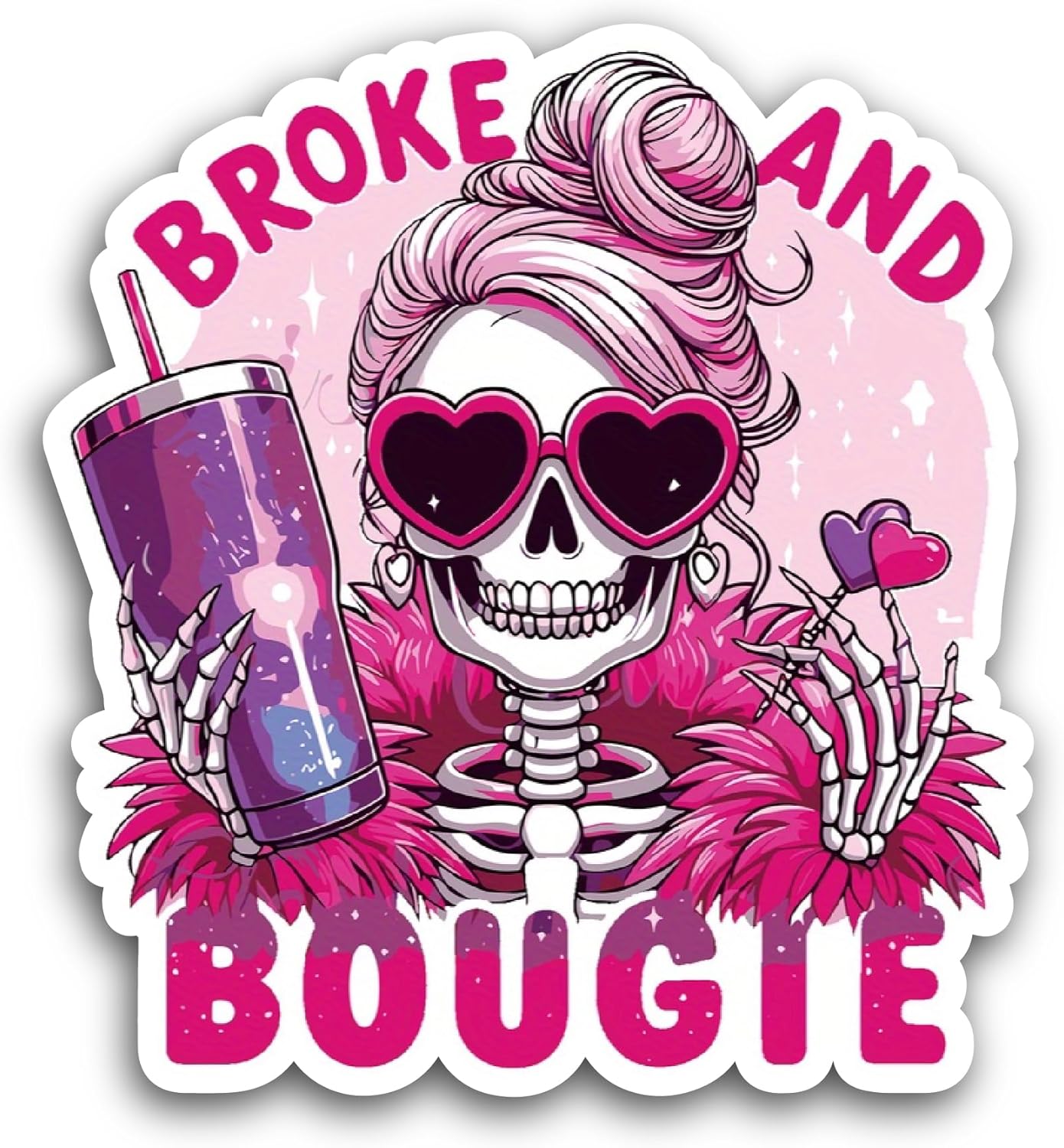 2 (Pieces) 3" and 5" Broke and Bougie Sticker, Waterproof Vinyl Decals for Many Purpose Like Cars, Trucks, Laptops, Phones, Windows and More