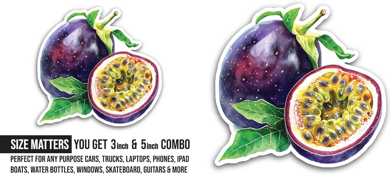 2 (Pieces) 3" and 5" Passion Fruit Sticker, Waterproof Vinyl Decals for Many Purpose Like Cars, Trucks, Laptops, Phones, Windows and More