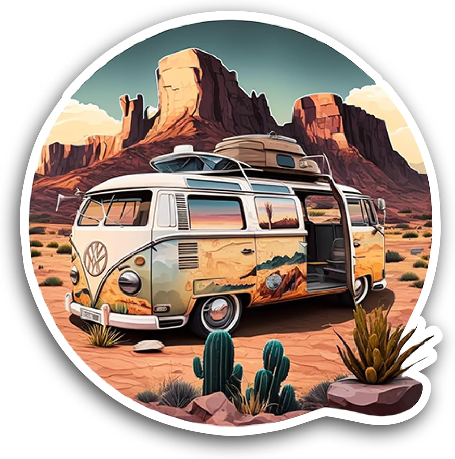 2 (Pieces) 3" and 5" Vintage Van Sticker, Waterproof Vinyl Decals for Many Purpose Like Cars, Trucks, Laptops, Phones, Windows and More