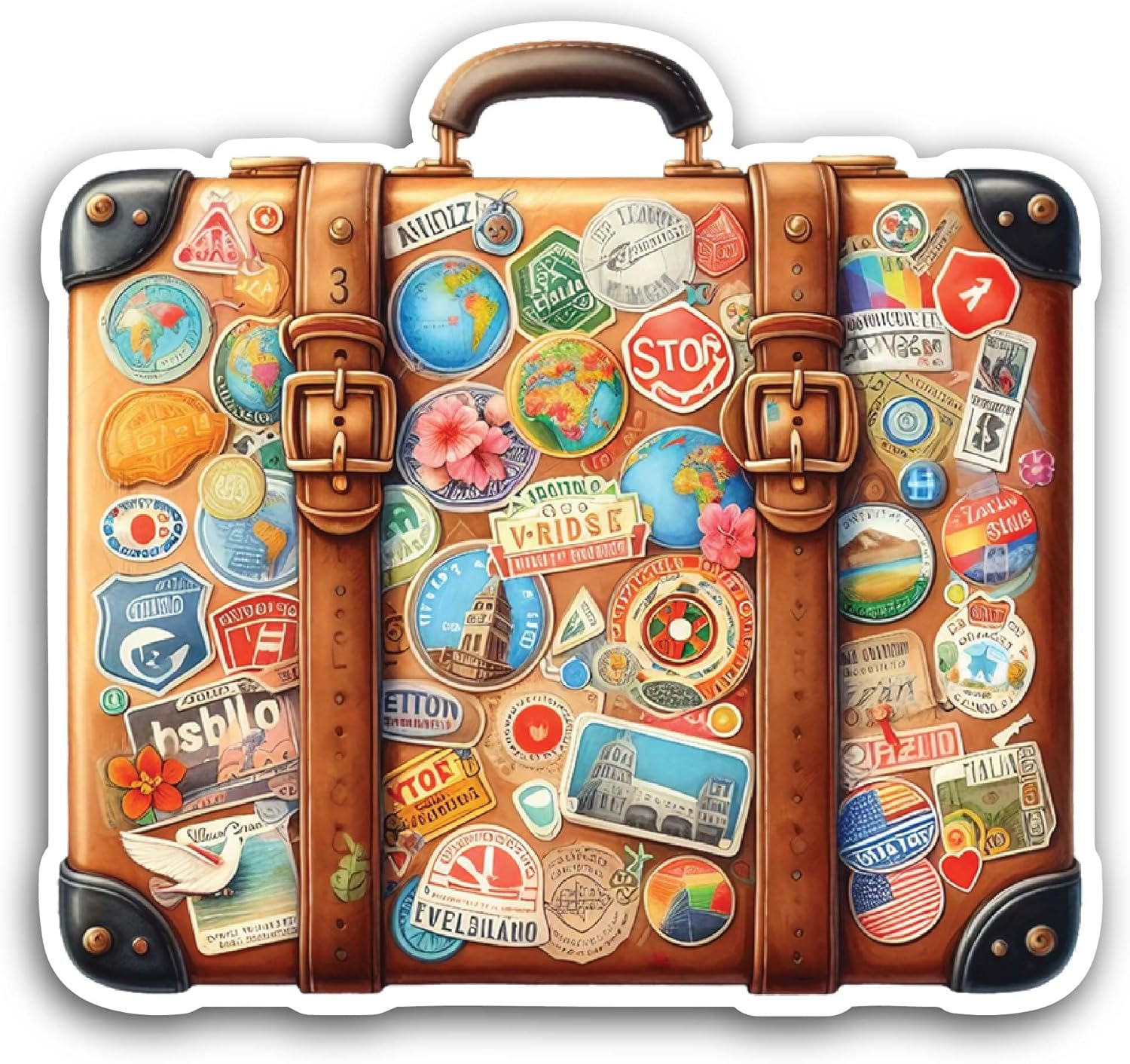 2 (Pieces) 3" and 5" Vintage Travel Suitcase Sticker, Waterproof Vinyl Decals for Many Purpose Like Cars, Trucks, Laptops, Phones, Windows and More