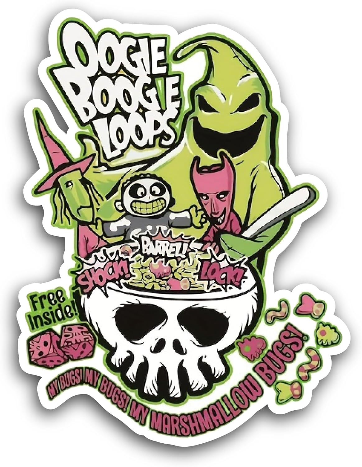 2 (Pieces) 3" and 5" Oogie Boogie Loops Sticker, Waterproof Vinyl Decals for Many Purpose Like Cars, Trucks, Laptops, Phones, Windows and More