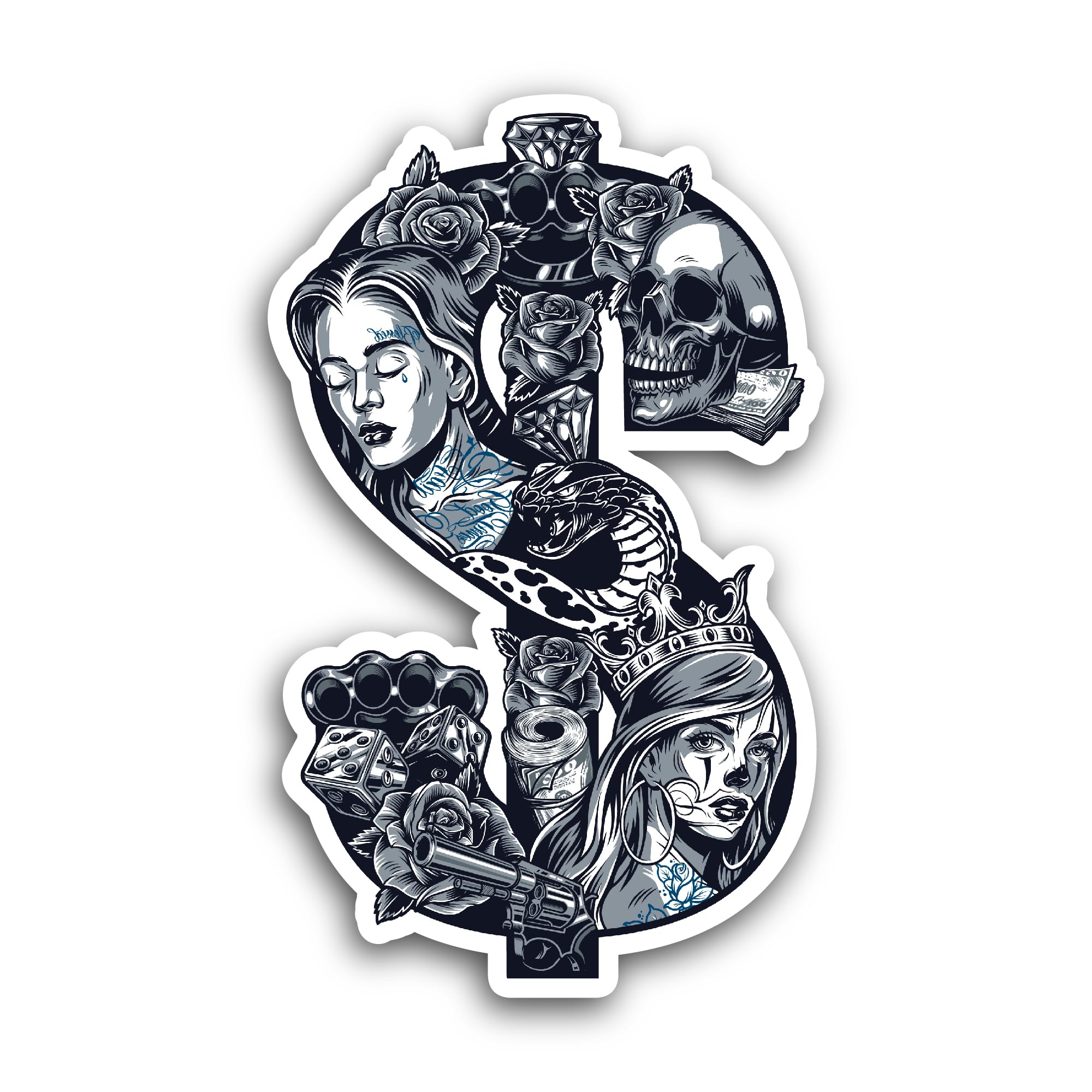2 (Pieces) 3" and 5" Chicano Dollar Sign Sticker, Waterproof Vinyl Decals for Many Purpose Like Cars