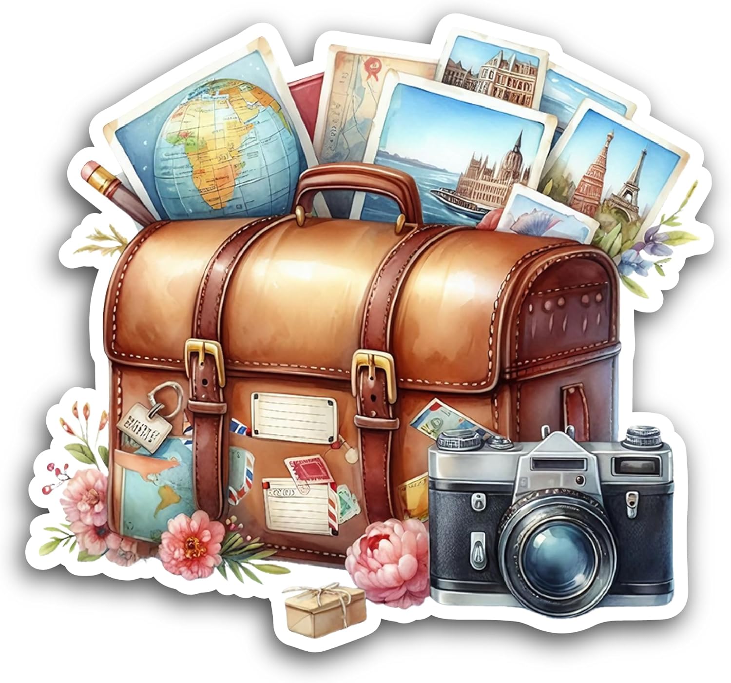2 (Pieces) 3" and 5" Suitcase with Camera Sticker, Waterproof Vinyl Decals for Many Purpose Like Cars, Trucks, Laptops, Phones, Windows and More