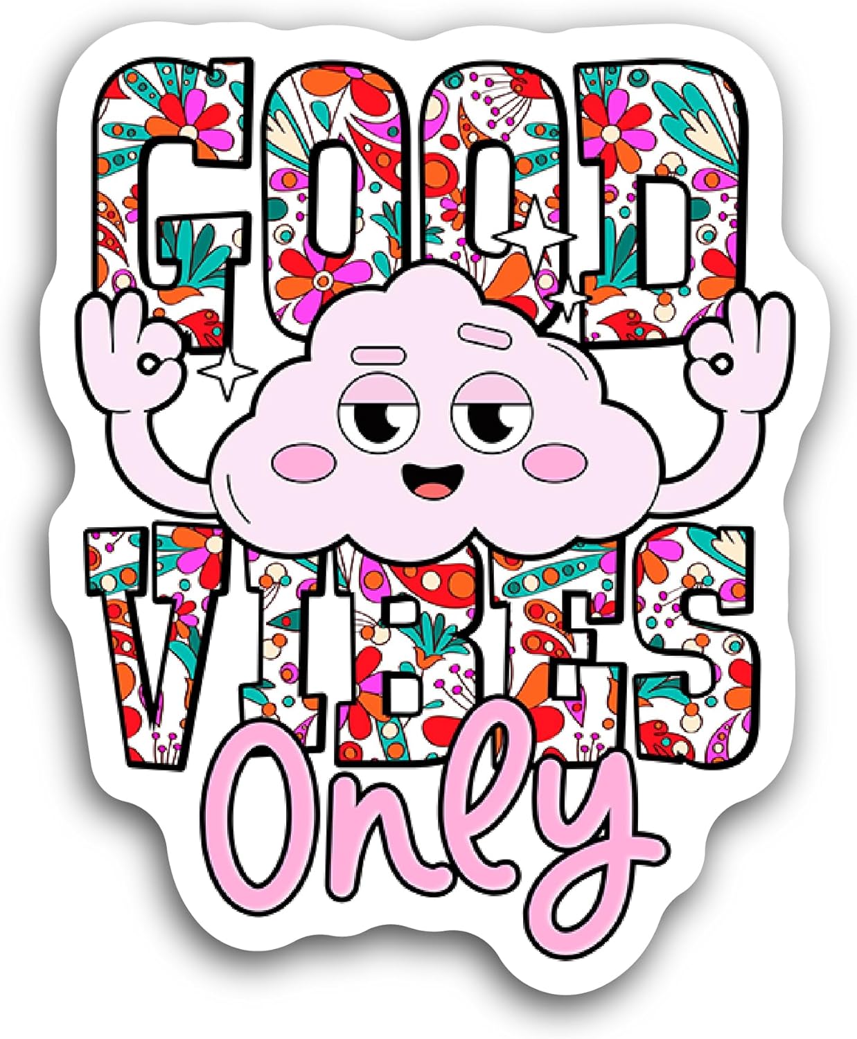 2 (Pieces) 3" and 5" Good Vibes Only Text Sticker, Waterproof Vinyl Decals for Many Purpose Like Cars, Trucks, Laptops, Phones, Windows and More