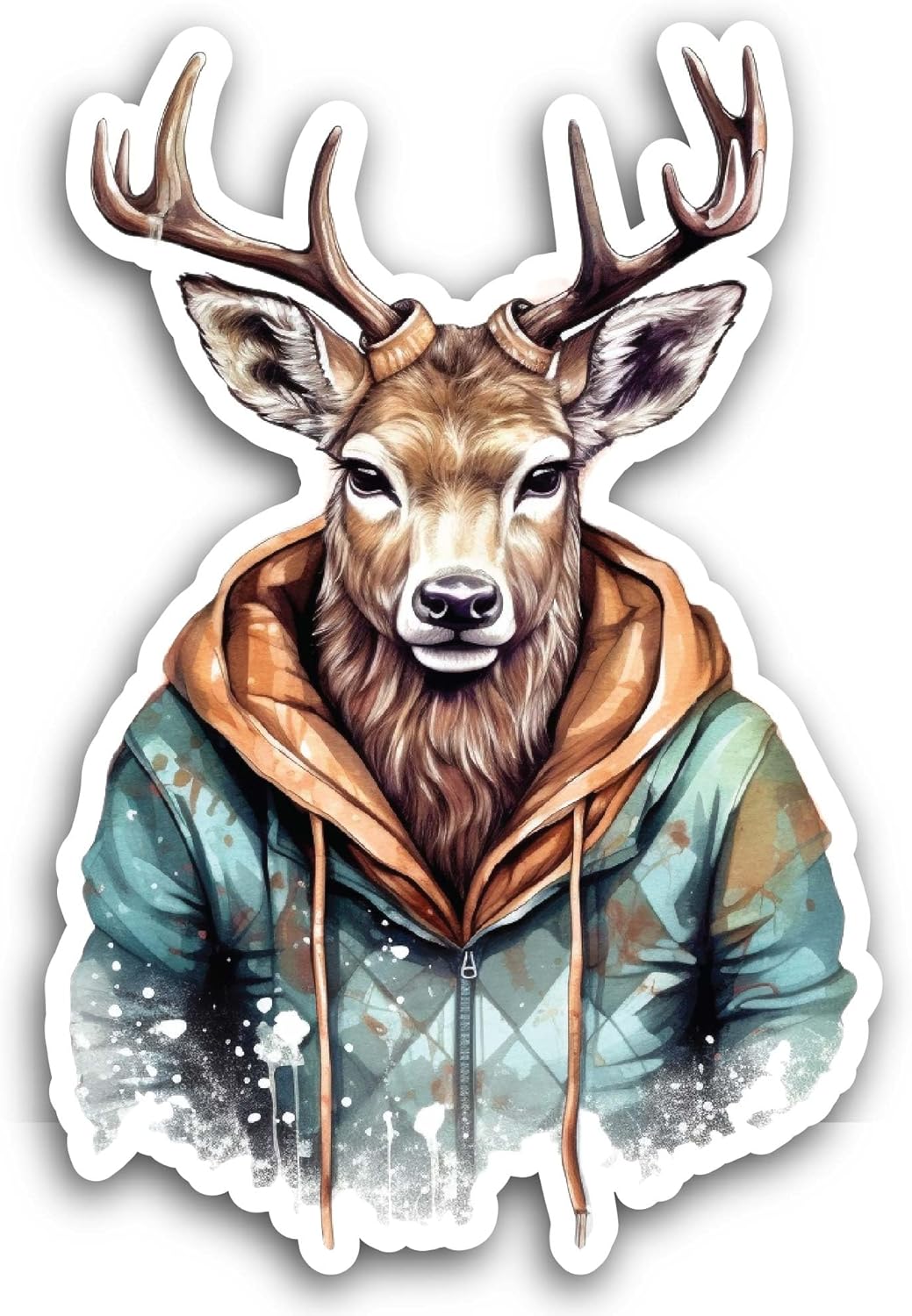 2 (Pieces) 3" and 5" Deer Wearing Jacket Sticker, Waterproof Vinyl Decals for Many Purpose Like Cars, Trucks, Laptops, Phones, Windows and More