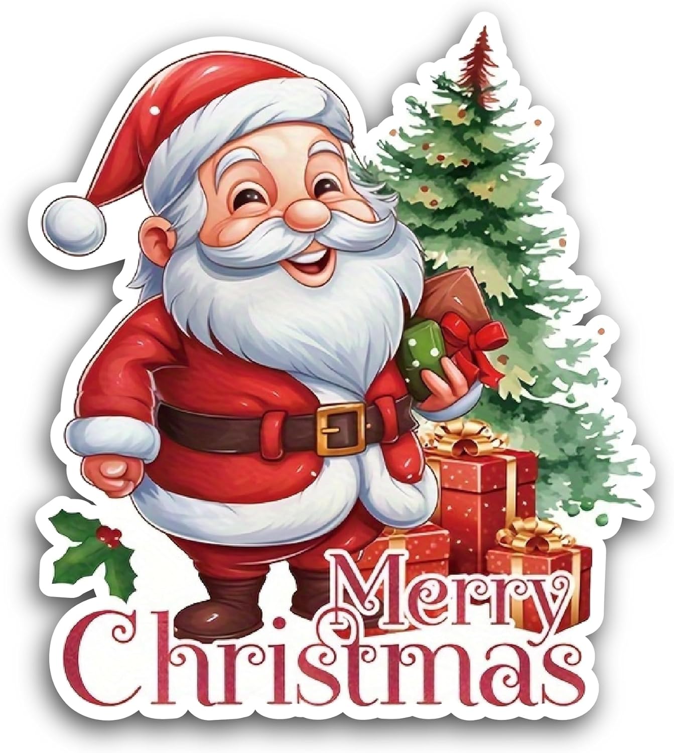 2 (Pieces) 3" and 5" Cheerful Santa Claus Sticker, Waterproof Vinyl Decals for Many Purpose Like Cars, Trucks, Laptops, Phones, Windows and More