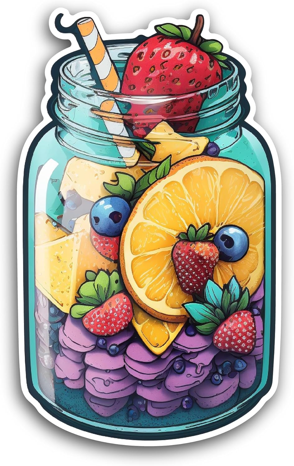 2 (Pieces) 3" and 5" Fruit Jar Sticker, Waterproof Vinyl Decals for Many Purpose Like Cars, Trucks, Laptops, Phones, Windows and More