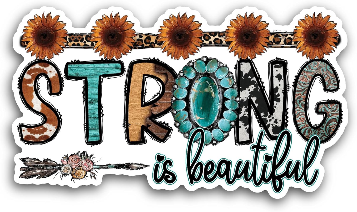 2 (Pieces) 3" and 5" Strong is Beautiful Sticker, Waterproof Vinyl Decals for Many Purpose Like Cars, Trucks, Laptops, Phones, Windows and More