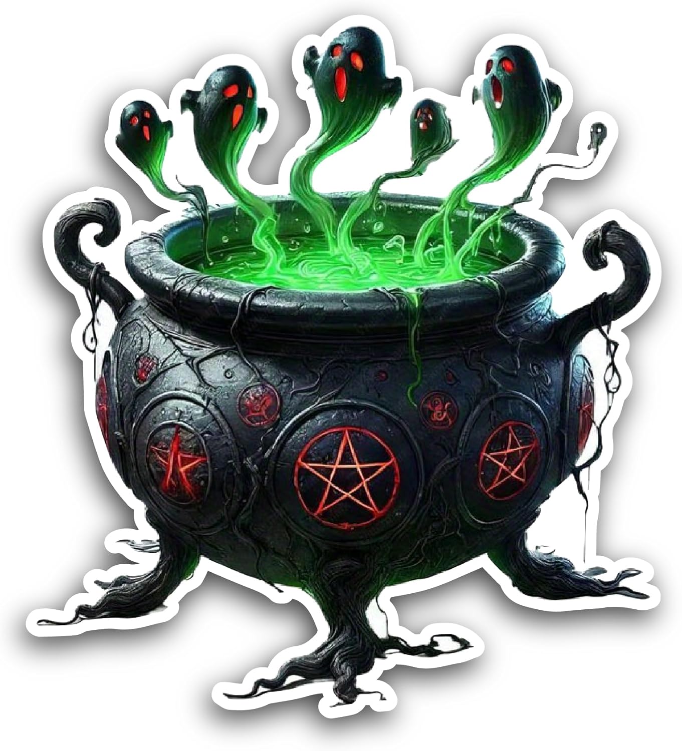 2 (Pieces) 3" and 5" Cauldron with A Green Potion Sticker, Waterproof Vinyl Decals for Many Purpose Like Cars, Trucks, Laptops, Phones, Windows and More