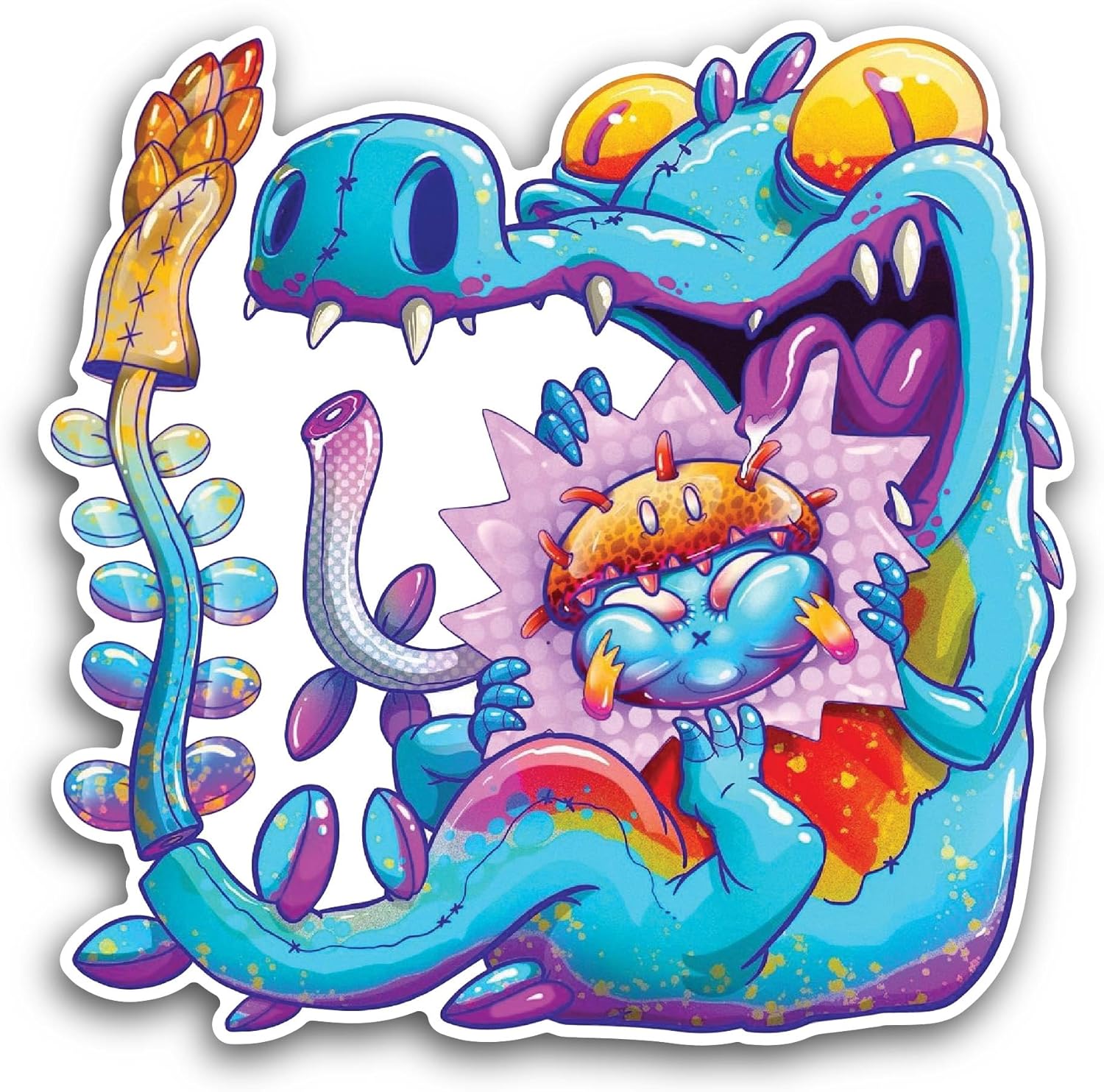 2 (Pieces) 3" and 5" Colorful Fantasy World with Playful Creatures Sticker, Waterproof Vinyl Decals for Many Purpose Like Cars, Trucks, Laptops, Phones, Windows and More