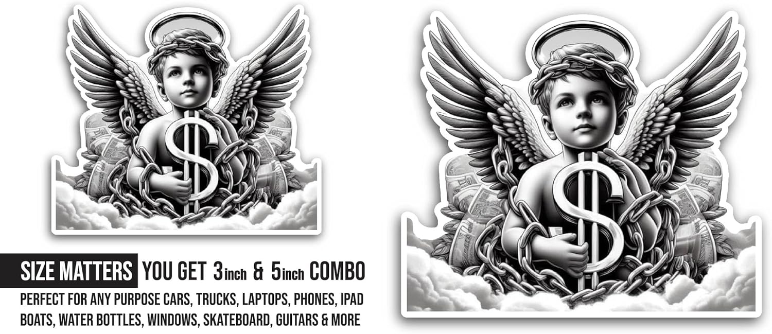 2 (Pieces) 3" and 5" Angel Baby Sticker, Waterproof Vinyl Decals for Many Purpose Like Cars, Trucks, Laptops, Phones, Windows and More