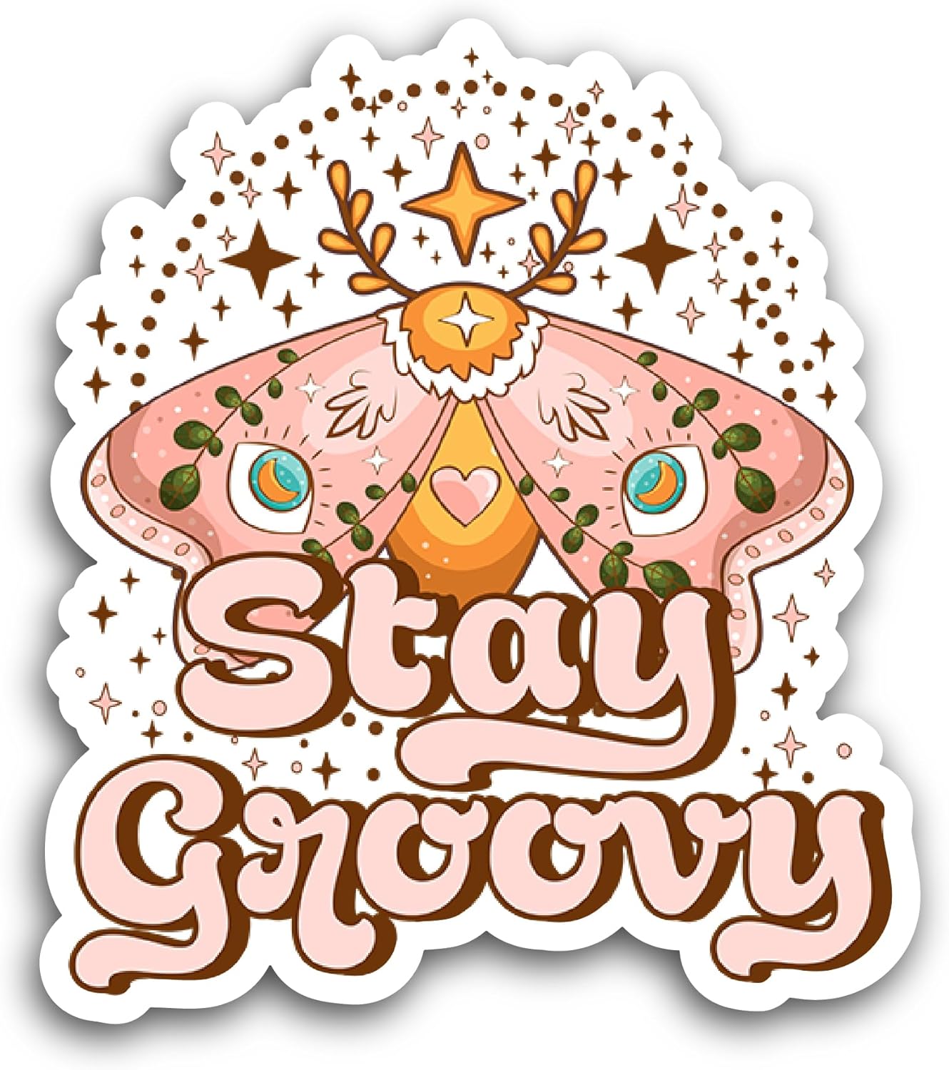 2 (Pieces) 3" and 5" Stay Groovy Text with Butterfly Sticker, Waterproof Vinyl Decals for Many Purpose Like Cars, Trucks, Laptops, Phones, Windows and More