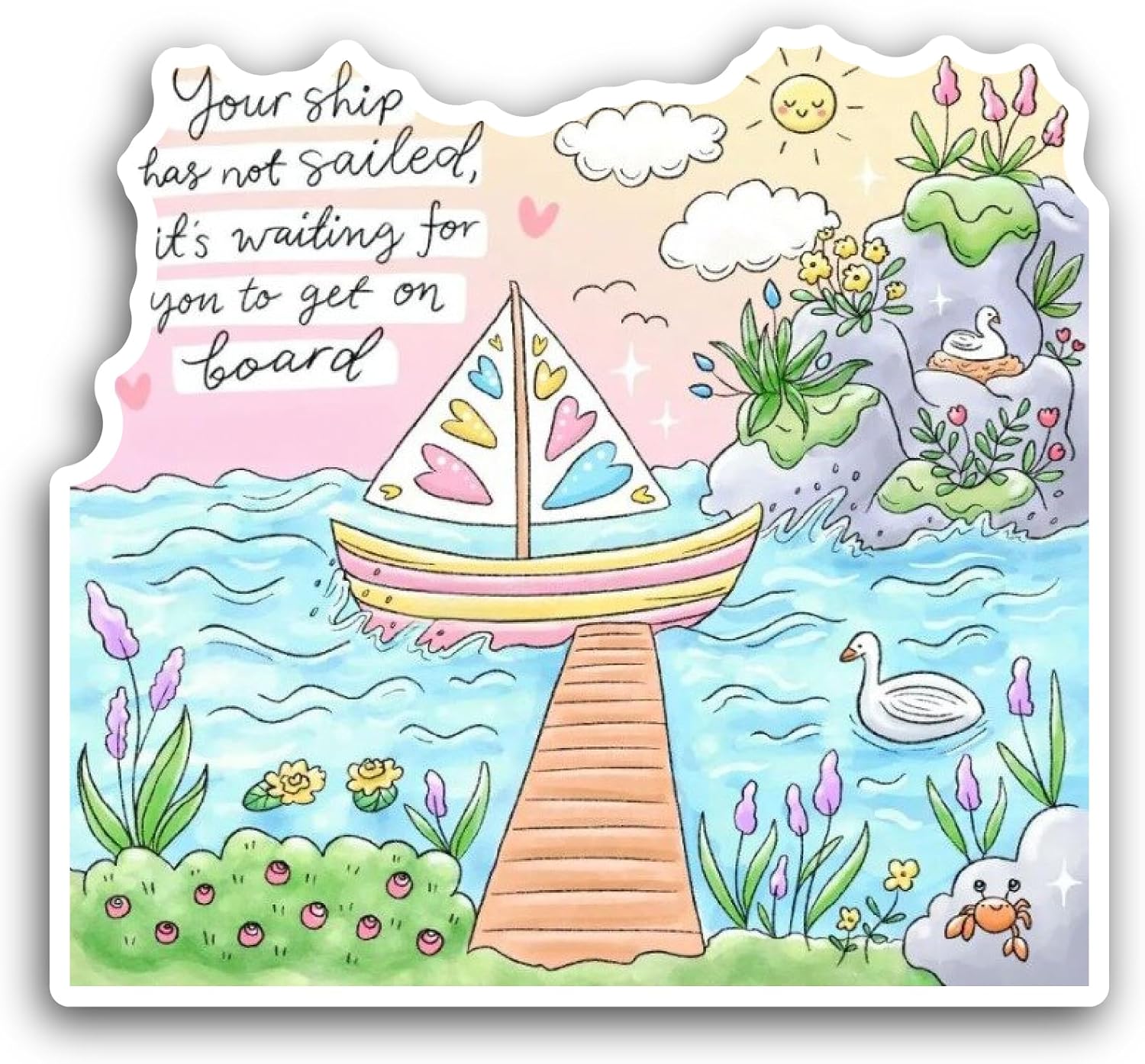 2 (Pieces) 3" and 5" Mountain and Boat Sticker, Waterproof Vinyl Decals for Many Purpose Like Cars, Trucks, Laptops, Phones, Windows and More