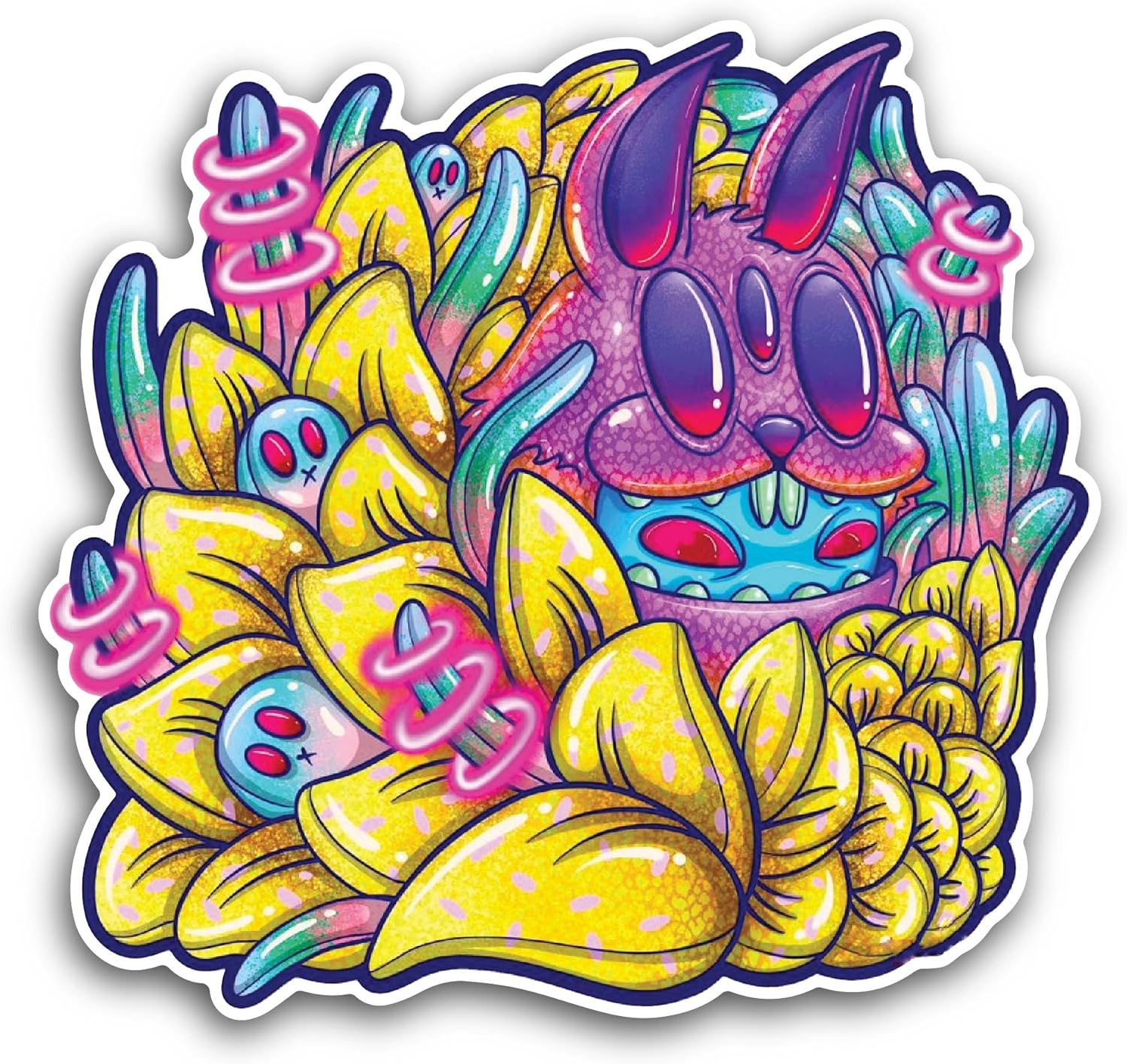 2 (Pieces) 3" and 5" Colorful Smiling Monster Sticker, Waterproof Vinyl Decals for Many Purpose Like Cars, Trucks, Laptops, Phones, Windows and More