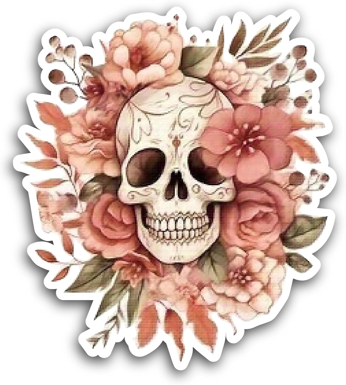 2 (Pieces) 3" and 5" Skull and Pink Flowers Sticker, Waterproof Vinyl Decals for Many Purpose Like Cars, Trucks, Laptops, Phones, Windows and More
