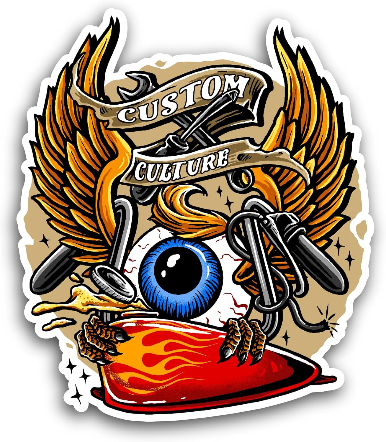 2 (Pieces) 3" and 5" Flying Eyeball Sticker, Waterproof Vinyl Decals for Many Purposes Like Cars, Trucks, Laptops, Phones, Windows, and More