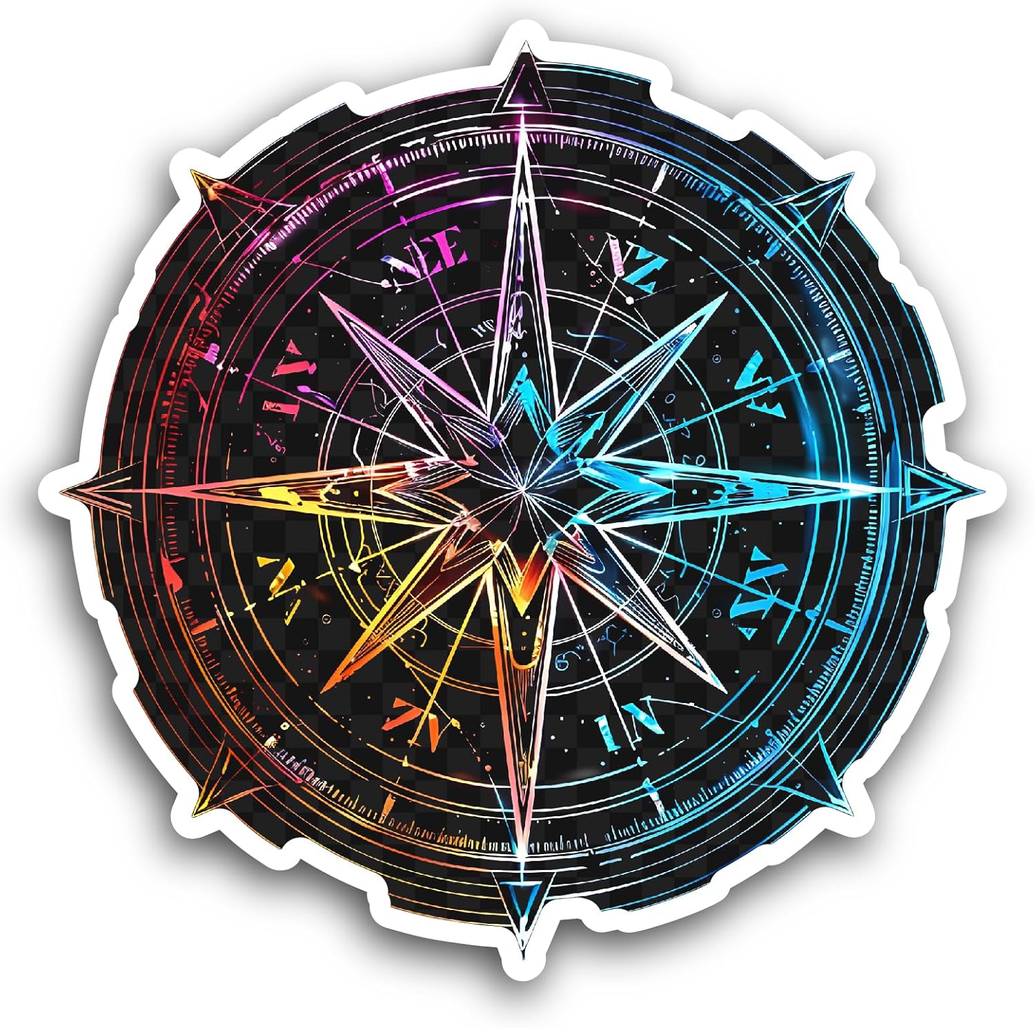 2 (Pieces) 3" and 5" Colorful Compass Sticker, Waterproof Vinyl Decals for Many Purpose Like Cars, Trucks, Laptops, Phones, Windows and More