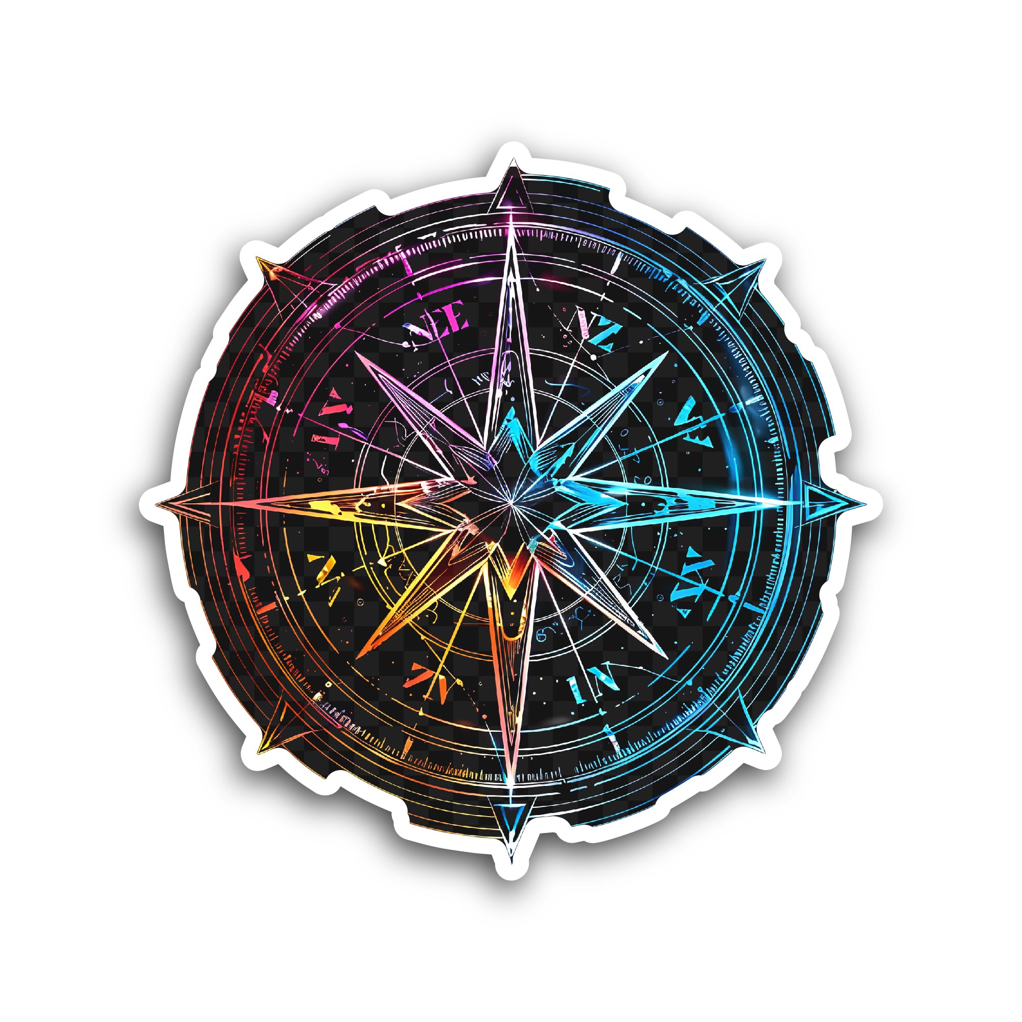 2 (Pieces) 3" and 5" Colorful Compass Sticker, Waterproof Vinyl Decals for Many Purpose Like Cars, T