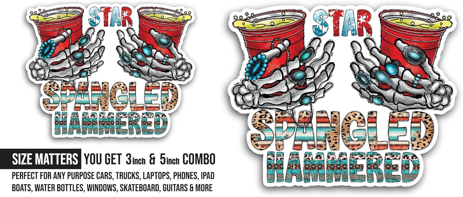 2 (Pieces) 3" and 5" Star Spangled Hammered Sticker, Waterproof Vinyl Decals for Many Purpose Like Cars, Trucks, Laptops, Phones, Windows and More