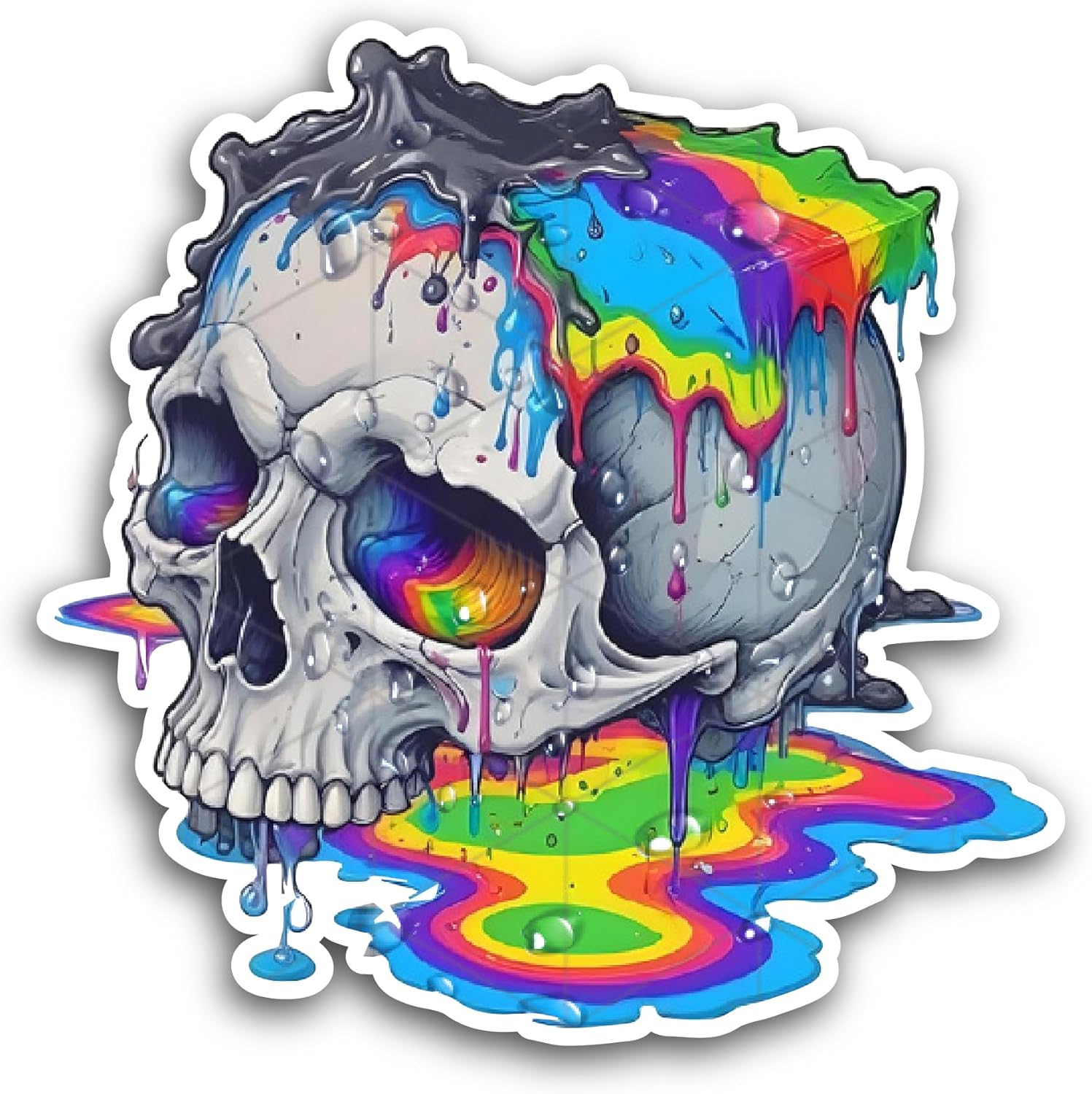 2 (Pieces) 3" and 5" Colorful Skull Head Sticker, Waterproof Vinyl Decals for Many Purpose Like Cars, Trucks, Laptops, Phones, Windows and More