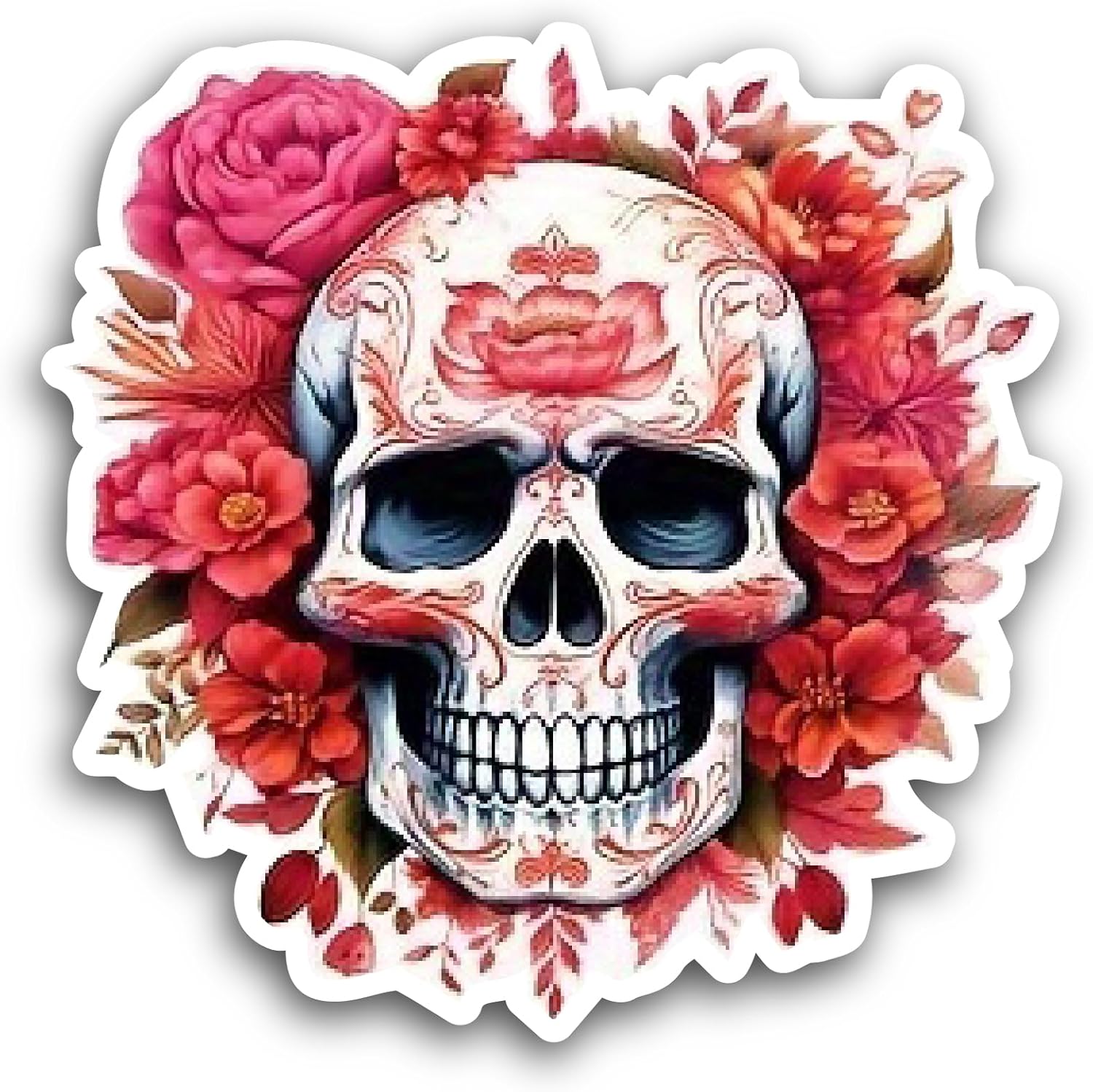 2 (Pieces) 3" and 5" Skull with Roses Sticker, Waterproof Vinyl Decals for Many Purpose Like Cars, Trucks, Laptops, Phones, Windows and More