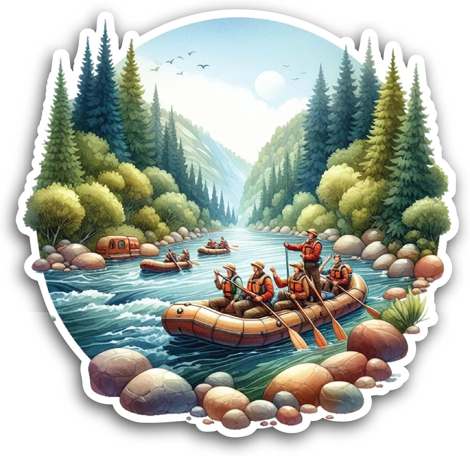 2 (Pieces) 3" and 5" River Rafting Sticker, Waterproof Vinyl Decals for Many Purpose Like Cars, Trucks, Laptops, Phones, Windows and More
