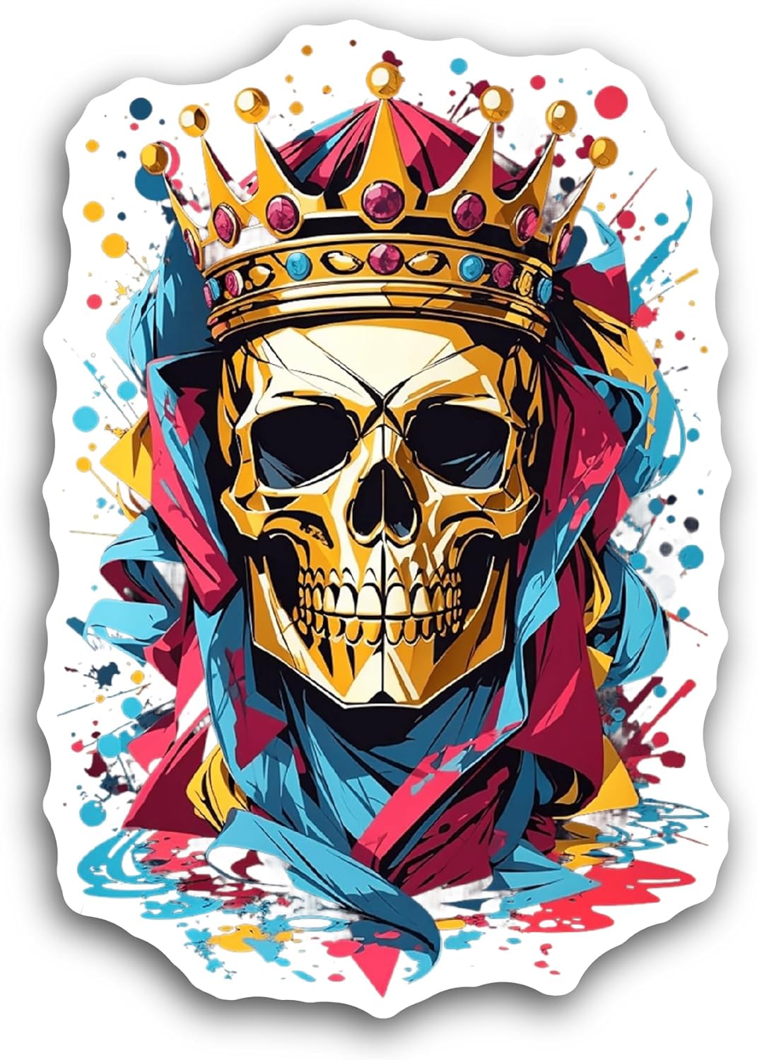2 (Pieces) 3" and 5" Crowned Skull Sticker, Waterproof Vinyl Decals for Many Purpose Like Cars, Trucks, Laptops, Phones, Windows and More