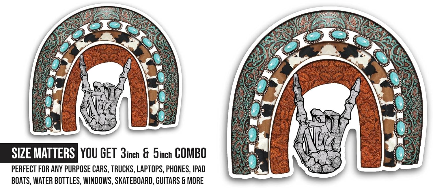 2 (Pieces) 3" and 5" Skeleton Hand Signal Sticker, Waterproof Vinyl Decals for Many Purpose Like Cars, Trucks, Laptops, Phones, Windows and More