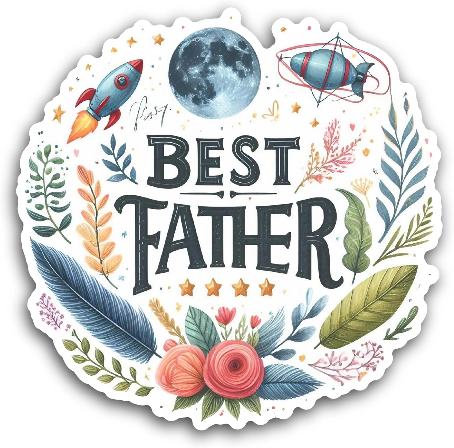 2 (Pieces) 3" and 5" Best Father Text Sticker, Waterproof Vinyl Decals for Many Purpose Like Cars, Trucks, Laptops, Phones, Windows and More