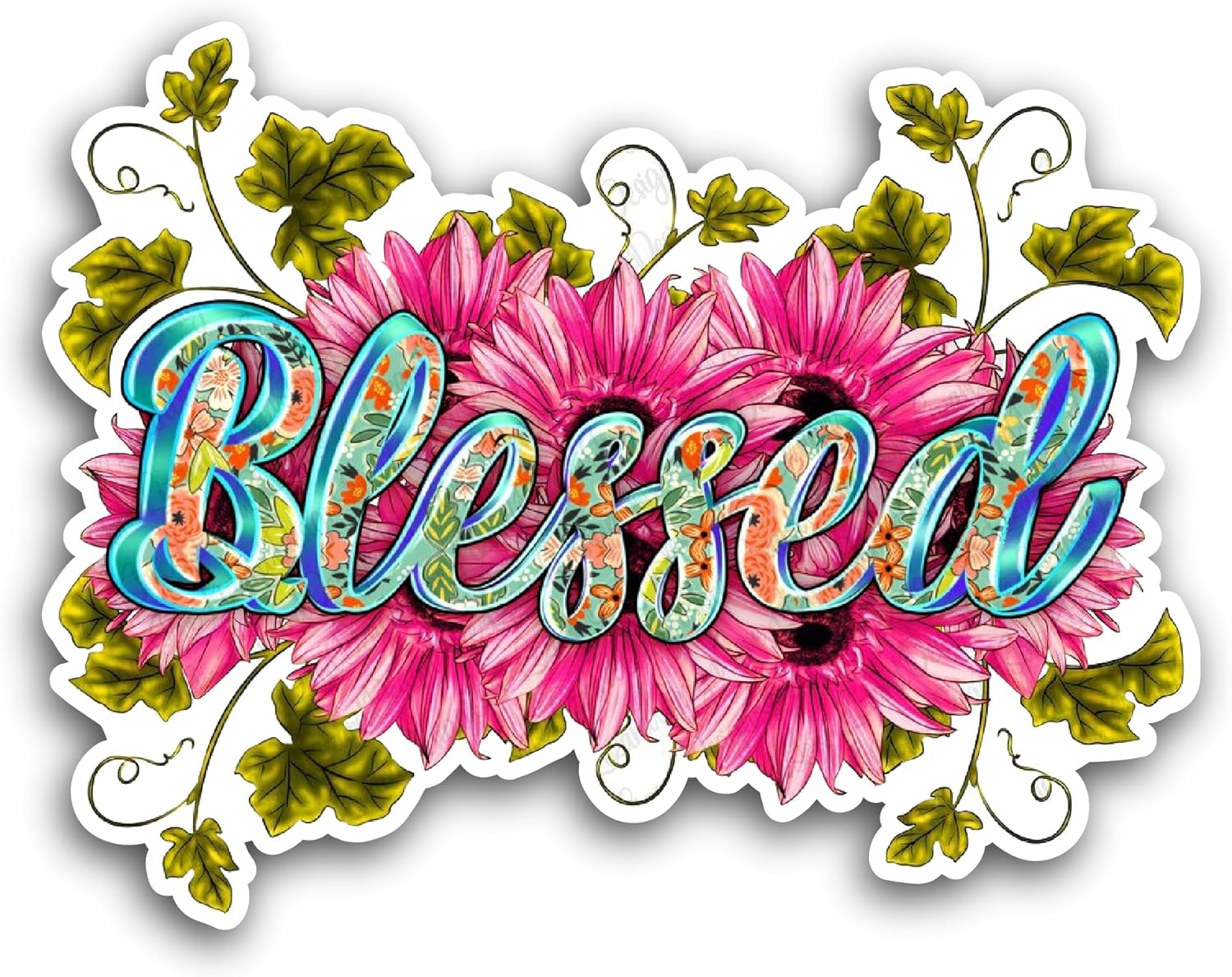 2 (Pieces) 3" and 5" Blessed Text Sticker, Waterproof Vinyl Decals for Many Purpose Like Cars, Trucks, Laptops, Phones, Windows and More