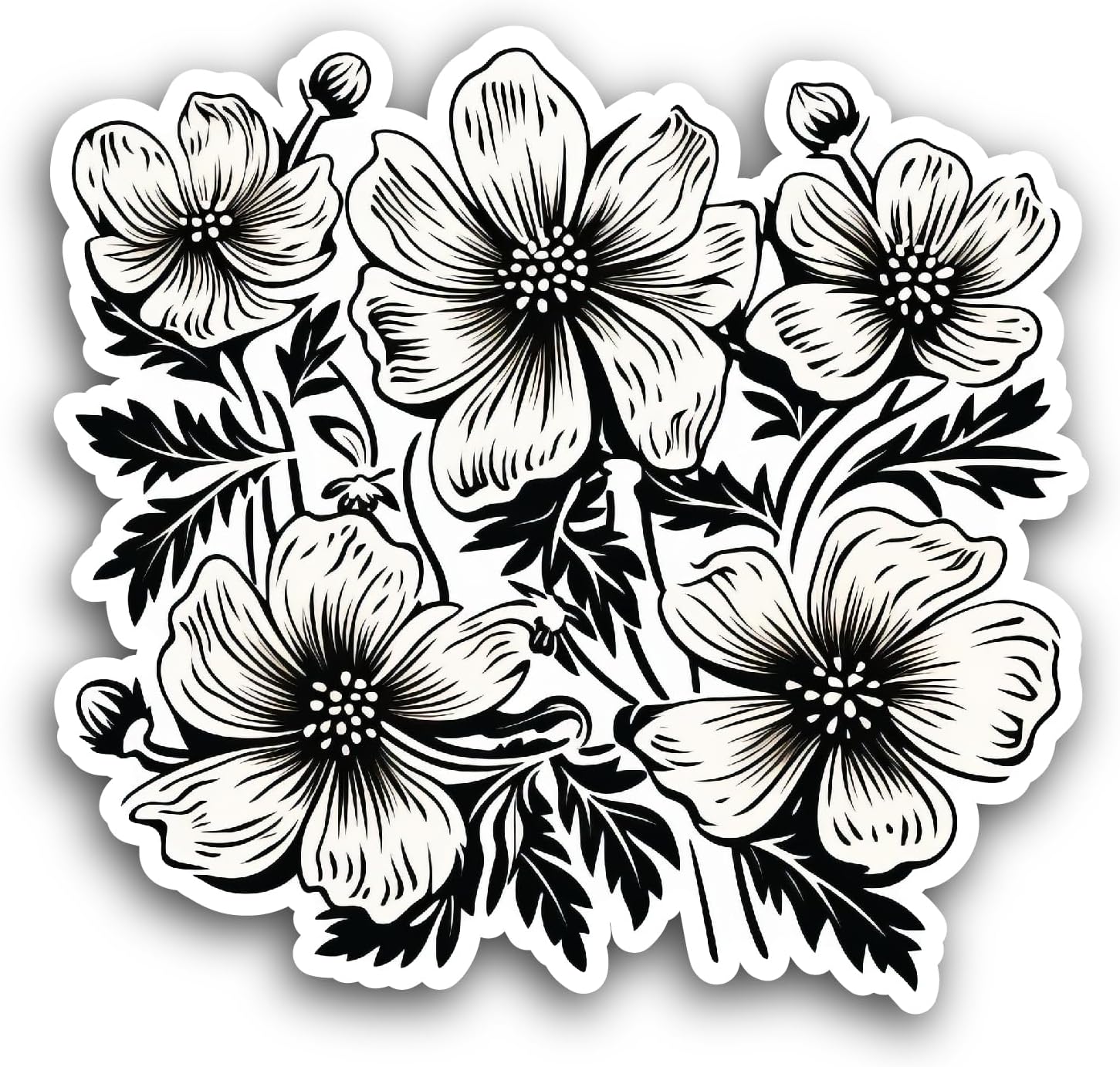 2 (Pieces) 3" and 5" Black and White Flower Bunch Sticker, Waterproof Vinyl Decals for Many Purpose Like Cars, Trucks, Laptops, Phones, Windows and More