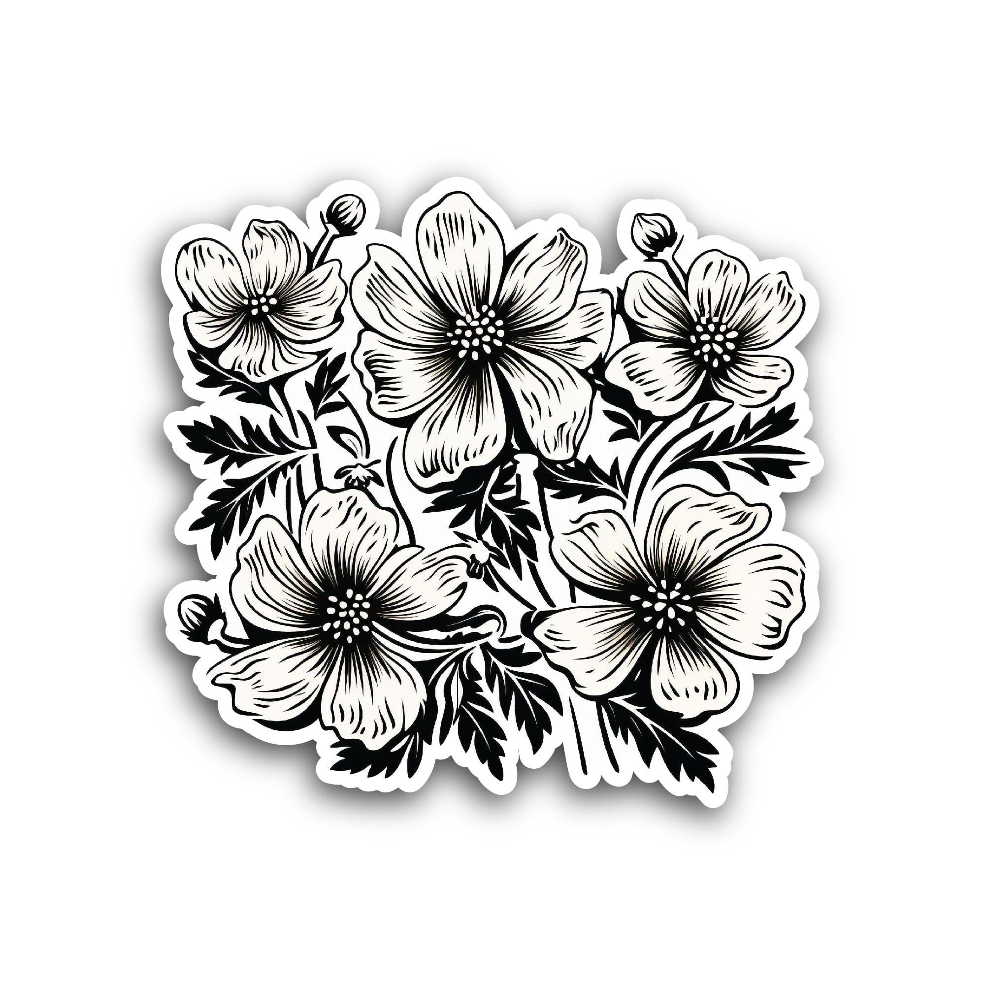 2 (Pieces) 3" and 5" Black and White Flower Bunch Sticker, Waterproof Vinyl Decals for Many Purpose 