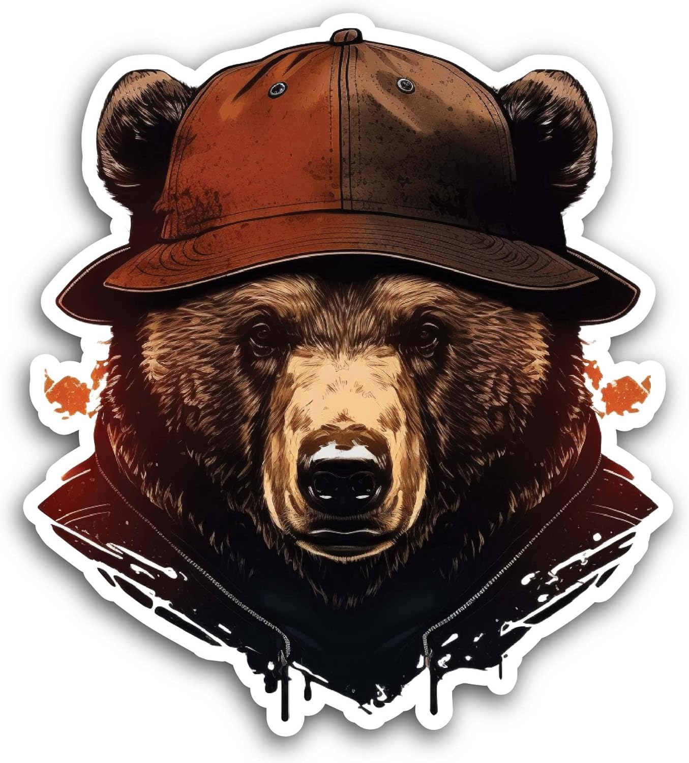 2 (Pieces) 3" and 5" Bear in Hat Sticker, Waterproof Vinyl Decals for Many Purpose Like Cars, Trucks, Laptops, Phones, Windows and More