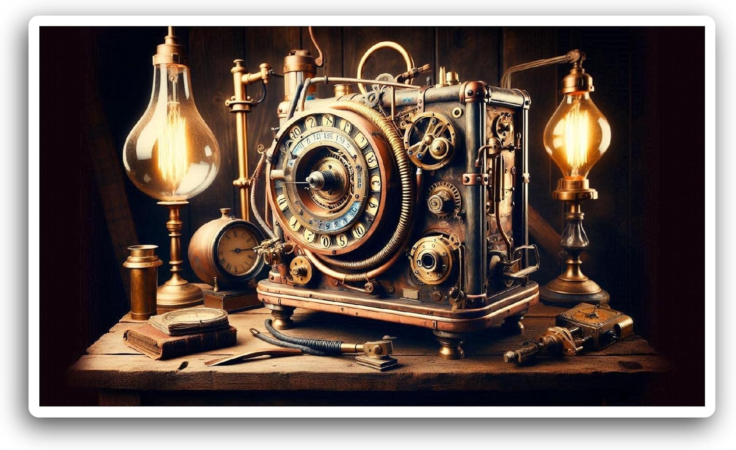 2 (Pieces) 3" and 5" Steampunk Machine Sticker, Waterproof Vinyl Decals for Many Purpose Like Cars, Trucks, Laptops, Phones, Windows and More