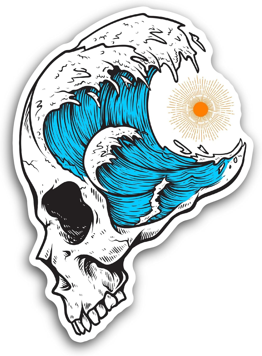 2 (Pieces) 3" and 5" Skull Head with Sea Waves Sticker, Waterproof Vinyl Decals for Many Purpose Like Cars, Trucks, Laptops, Phones, Windows and More
