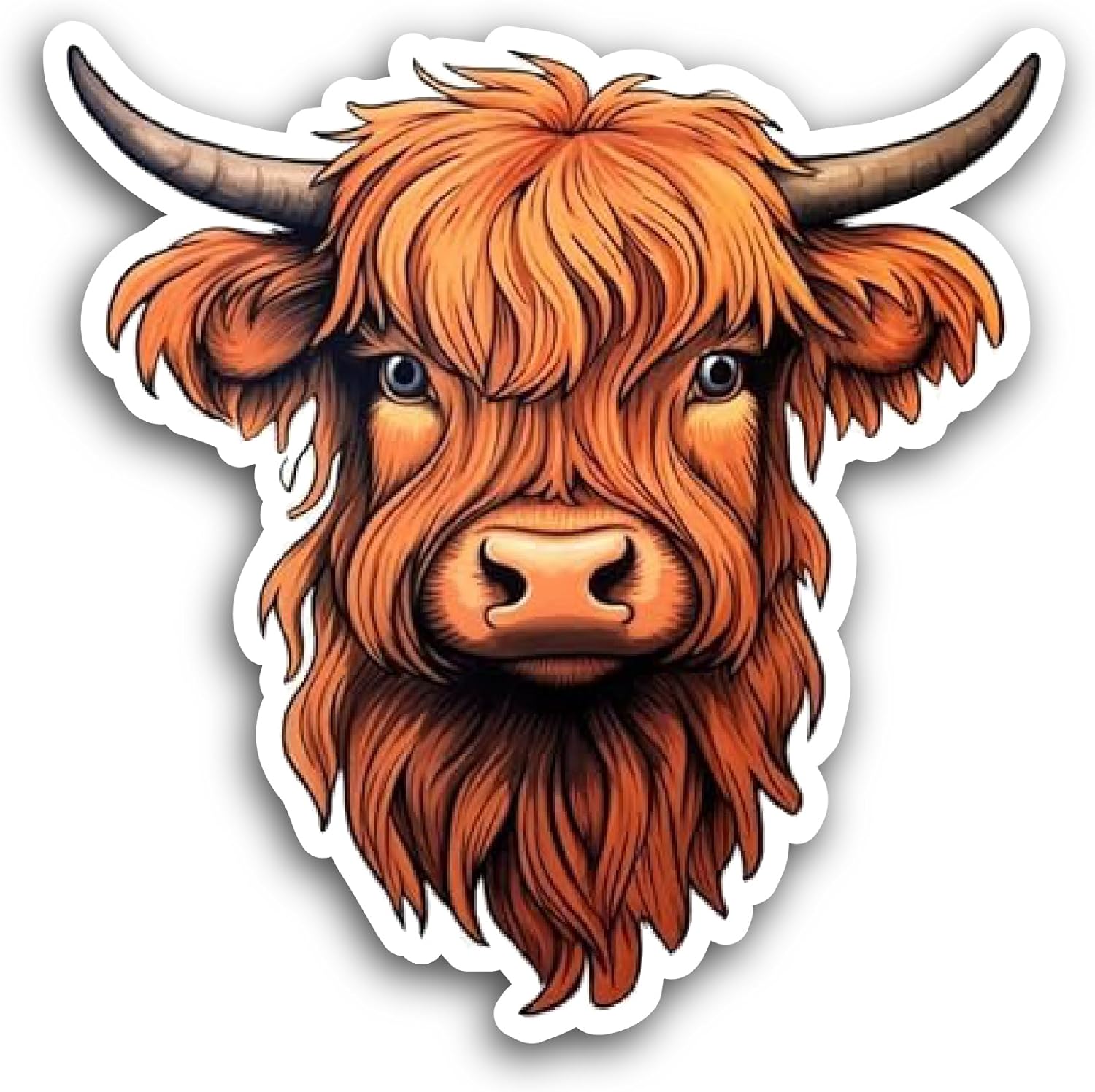 2 (Pieces) 3" and 5" Bull with Long Hair Sticker, Waterproof Vinyl Decals for Many Purpose Like Cars, Trucks, Laptops, Phones, Windows and More