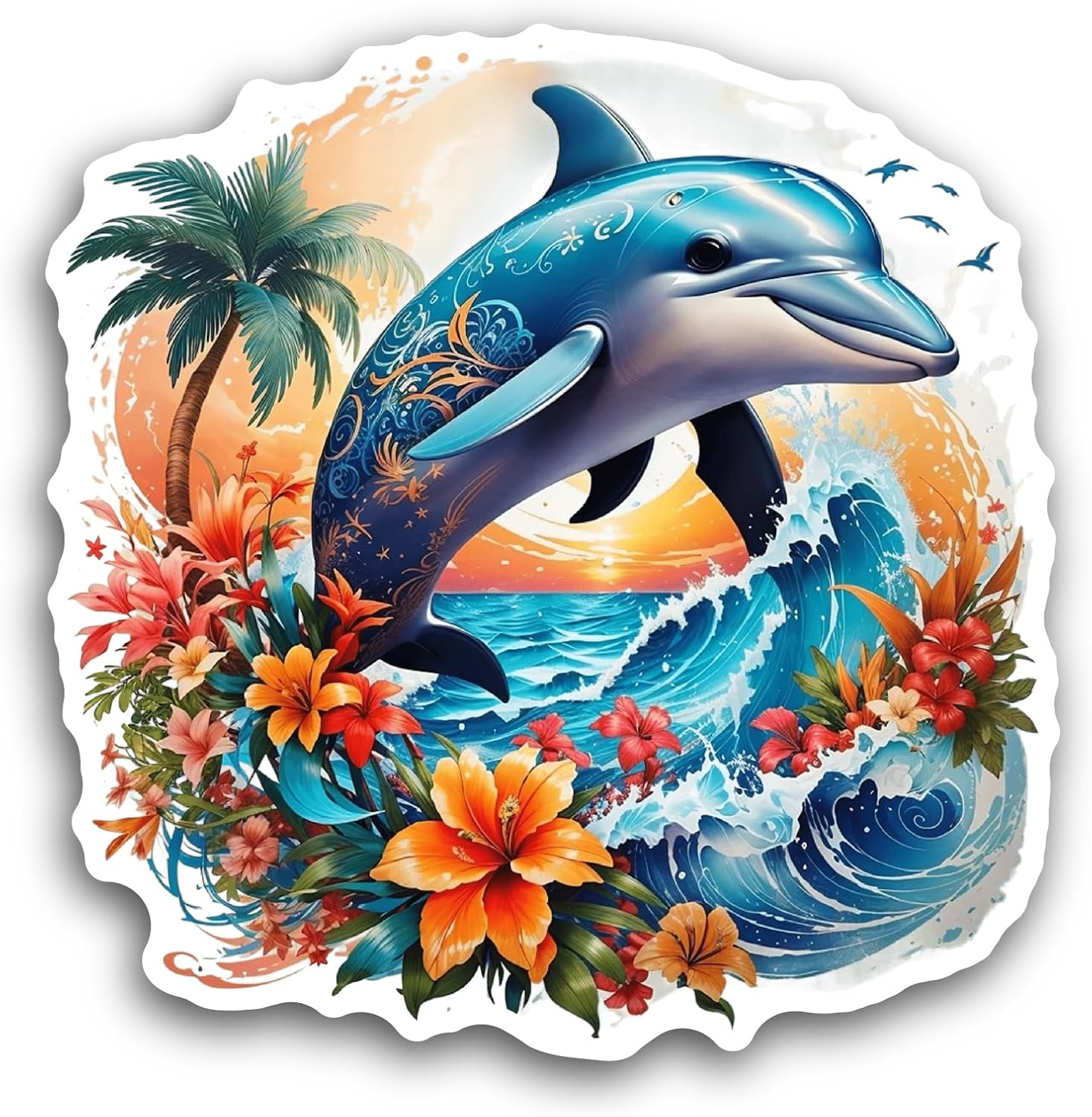 2 (Pieces) 3" and 5" Dolphin in The Ocean Sticker, Waterproof Vinyl Decals for Many Purpose Like Cars, Trucks, Laptops, Phones, Windows and More