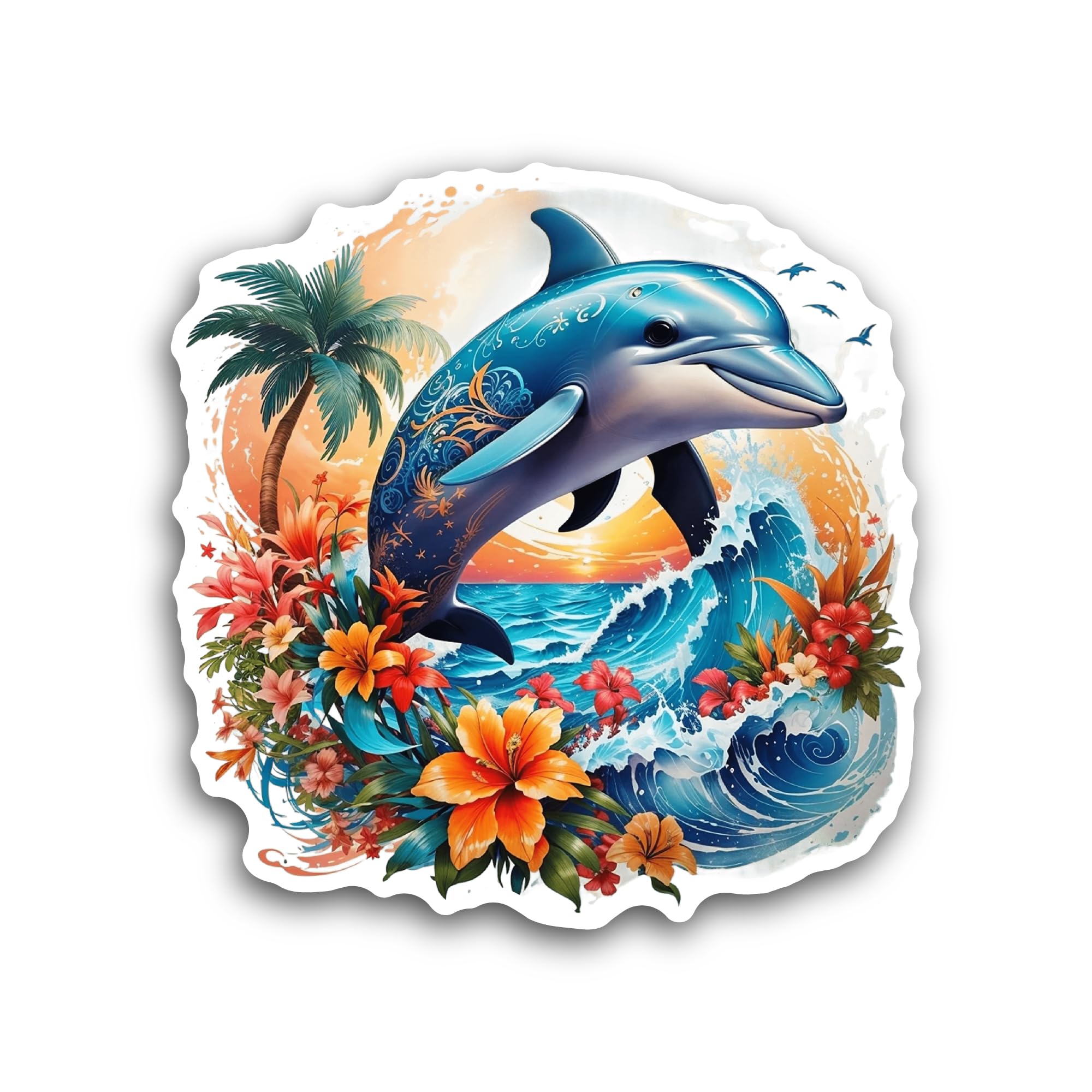 2 (Pieces) 3" and 5" Dolphin in The Ocean Sticker, Waterproof Vinyl Decals for Many Purpose Like Car