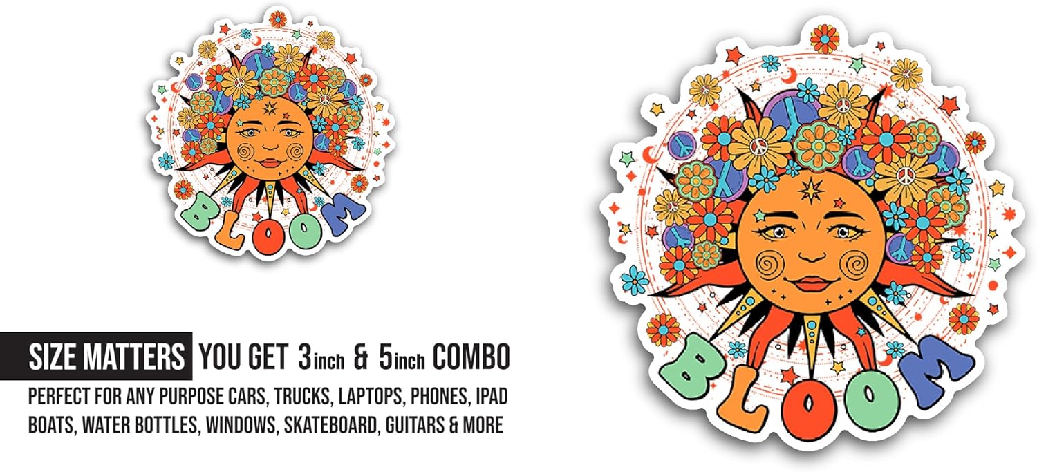 2 (Pieces) 3" and 5" Bloom Sticker, Waterproof Vinyl Decals for Many Purpose Like Cars, Trucks, Laptops, Phones, Windows and More