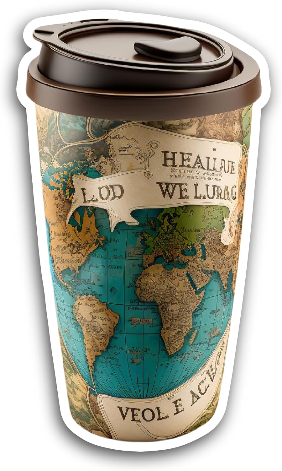 2 (Pieces) 3" and 5" World Map Coffee Tumbler Sticker, Waterproof Vinyl Decals for Many Purpose Like Cars, Trucks, Laptops, Phones, Windows and More