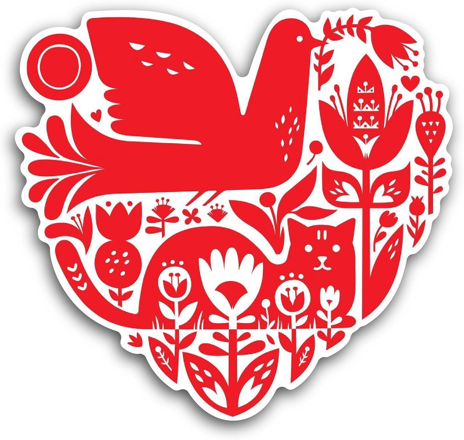 2 (Pieces) 3" and 5" Floral Element in Form of Heart Sticker, Waterproof Vinyl Decals for Many Purpose Like Cars, Trucks, Laptops, Phones, Windows and More