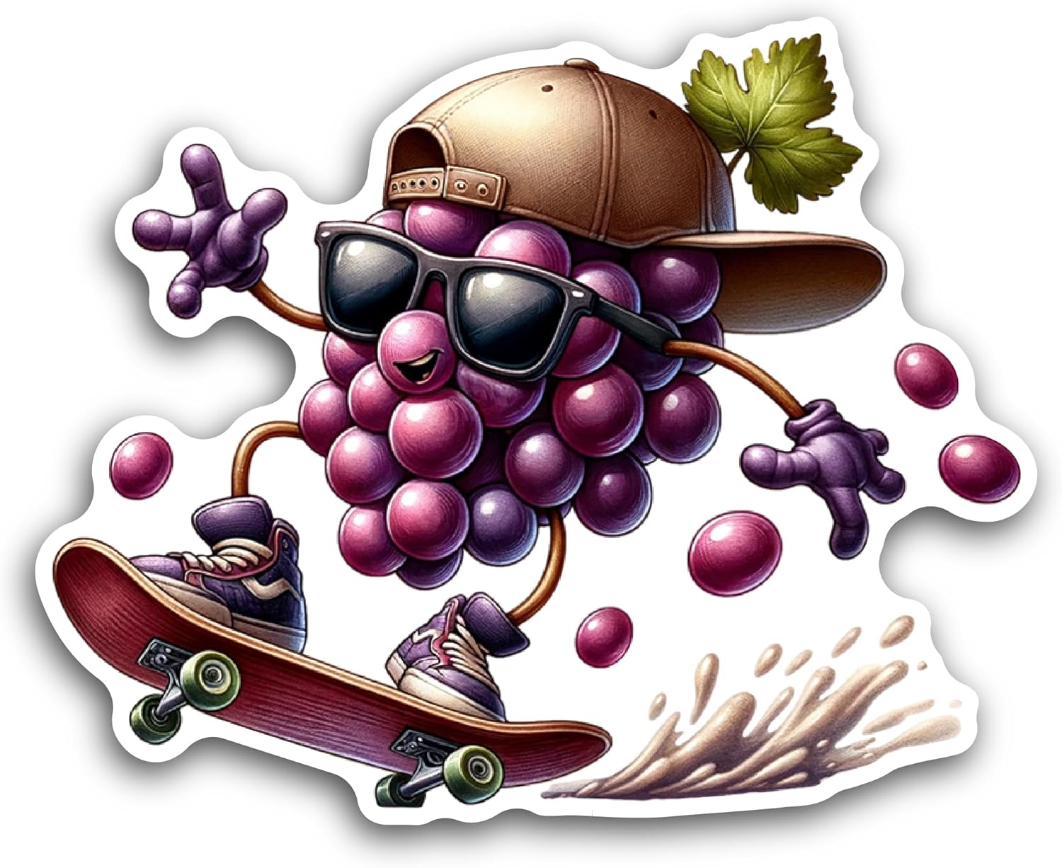 2 (Pieces) 3" and 5" Cute Happy Grapes Sticker, Waterproof Vinyl Decals for Many Purpose Like Cars, Trucks, Laptops, Phones, Windows and More