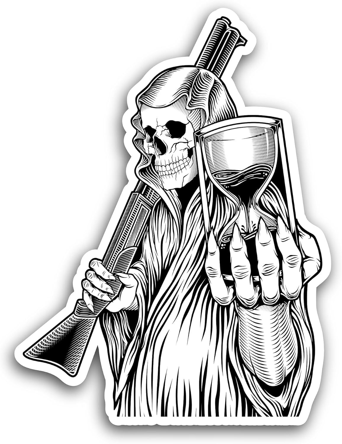 2 (Pieces) 3"" and 5"" Skull with Gun Decal Sticker Waterproof Vinyl Decals for Many Purpose Like Cars, Trucks, Laptops, Phones, Windows and More
