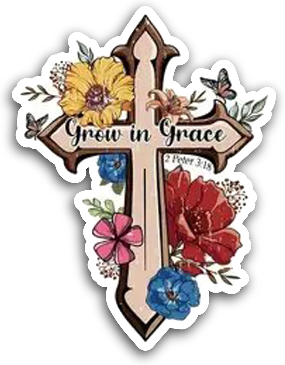 2 (Pieces) 3" and 5" Grow in Grace Message on Cross Decal Sticker, Waterproof Vinyl Decals for Many Purpose Like Cars, Trucks, Laptops, Phones, Windows and More